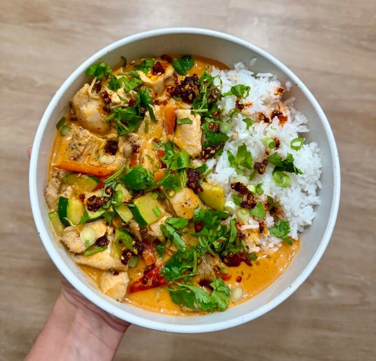 Red Curry Chicken with Zucchini, Eggplant, and Bell Pepper