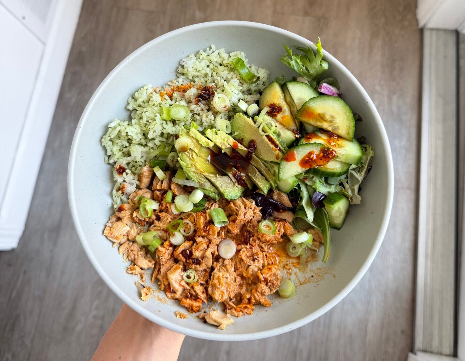 Soy Ginger Tuna Bowl with Chimichurri Rice, Avocado, and Cucumber